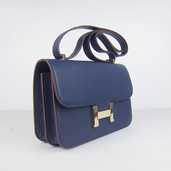 7A Hermes Constance Togo Leather Single Bag Dark Blue Gold Hardware H020